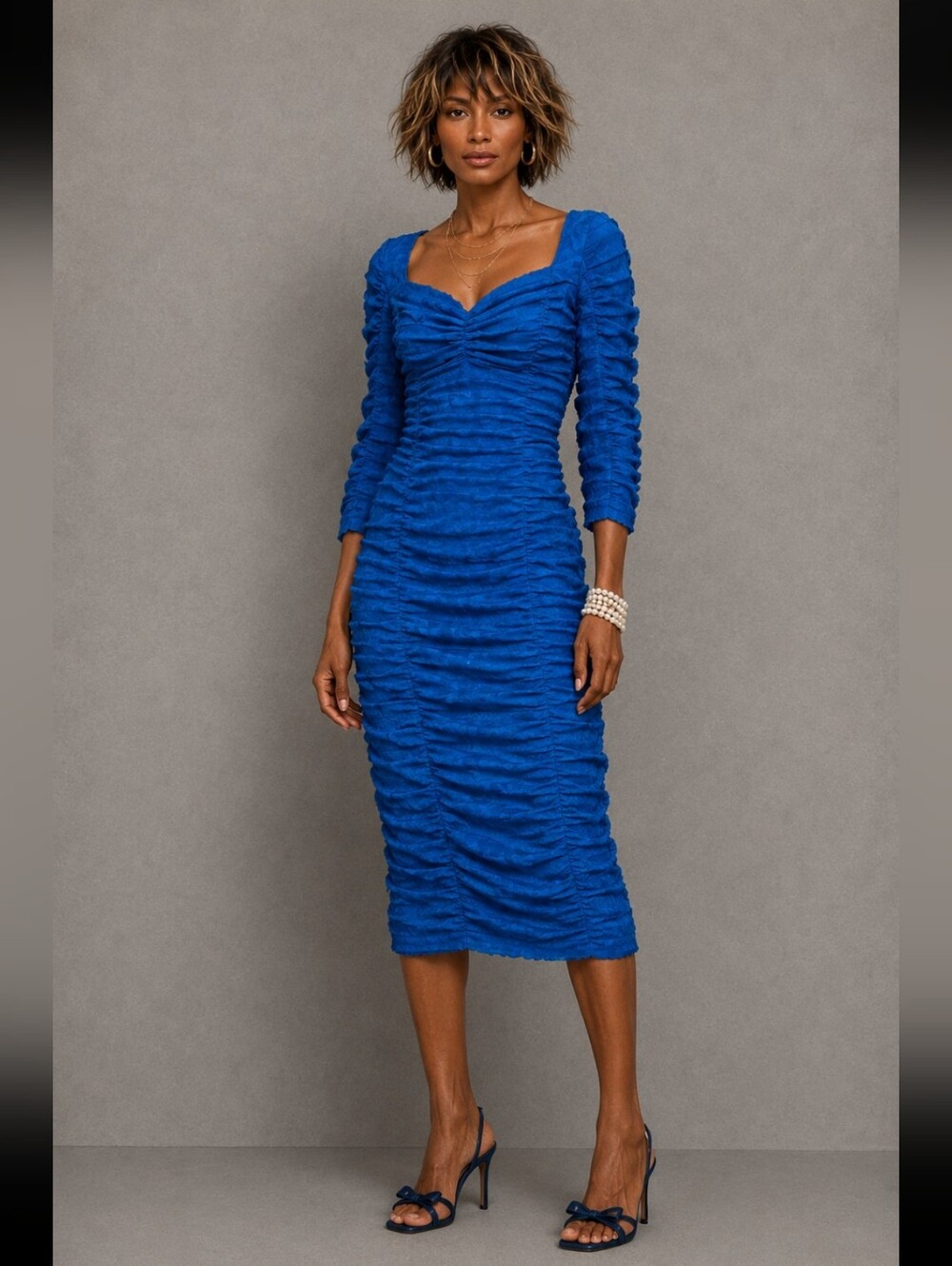 ZARA rushed blue maxi dress size large